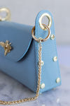 Nina Pebbled Leather Hand Bag, Dusty Blue