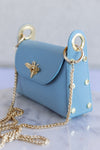 Nina Pebbled Leather Hand Bag, Dusty Blue