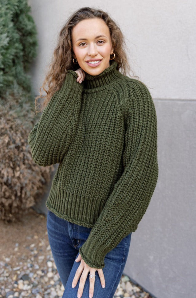 Jewel Chunky Mock Neck Sweater, Evergreen