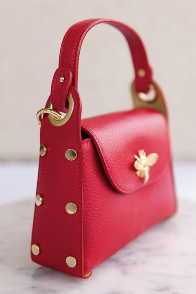 Nina Pebbled Leather Hand Bag, Red