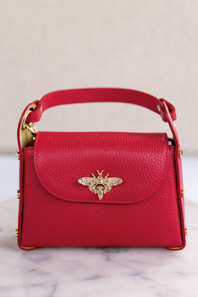 Nina Pebbled Leather Hand Bag, Red