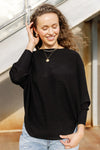 .Kira Ribbed Dolman Sweater, Black