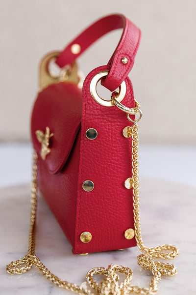 Nina Pebbled Leather Hand Bag, Red