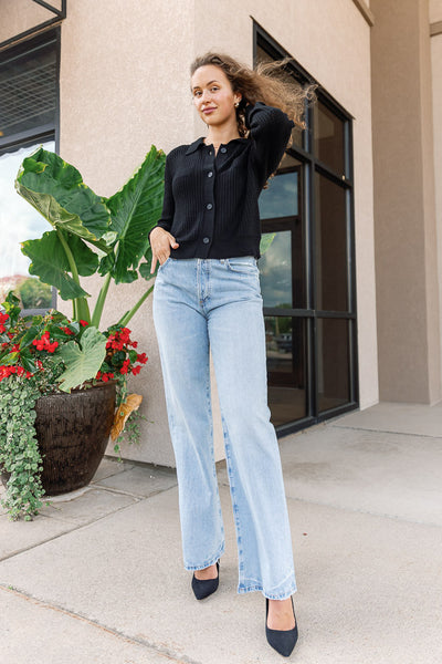 Joni Pointelle Button Front Sweater