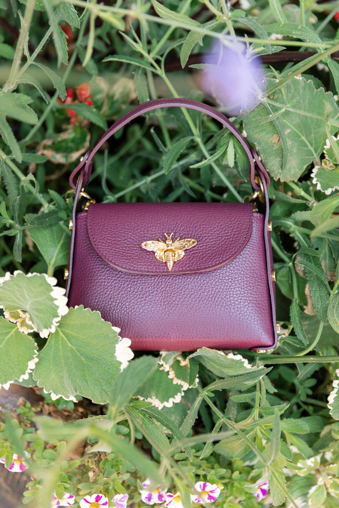 Nina Pebbled Leather Hand Bag, Burgundy