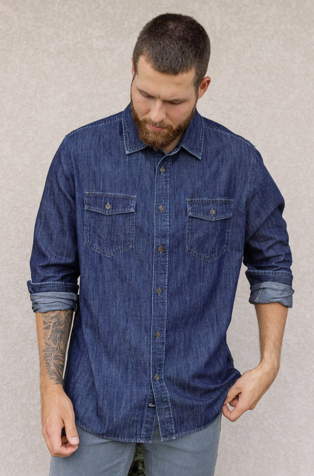 Men's Slim Fit Long Sleeve Denim Shirt Fashion Solid Color Casual Youth  Tops | eBay