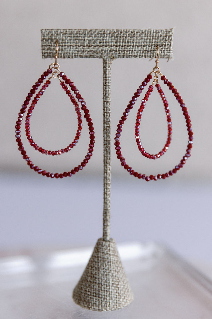 .Beaded Teardrop Hoops, Wine Multi