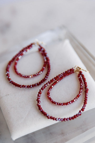 .Beaded Teardrop Hoops, Wine Multi