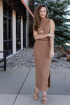 Ariana Ribbed Sweater Dress, Camel