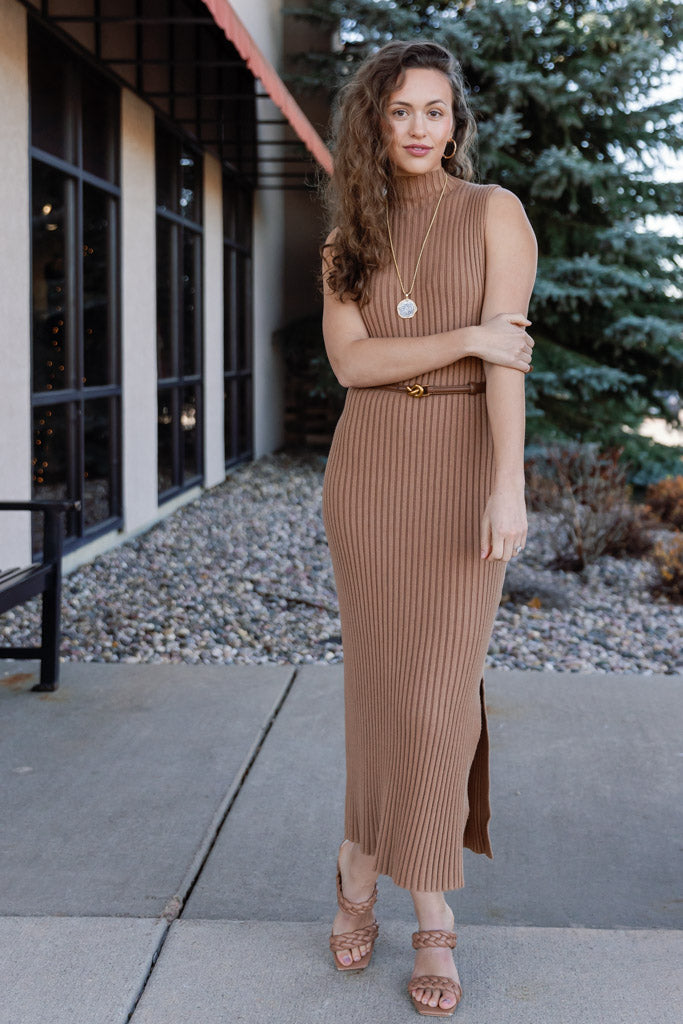 Ariana Ribbed Sweater Dress, Camel Camel / XS/S Ariana Ribbed Sweater Dress, Camel Camel / XS/S