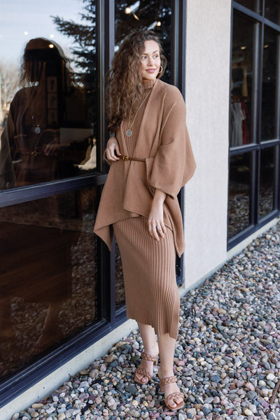 Ariana Ribbed Sweater Dress, Camel