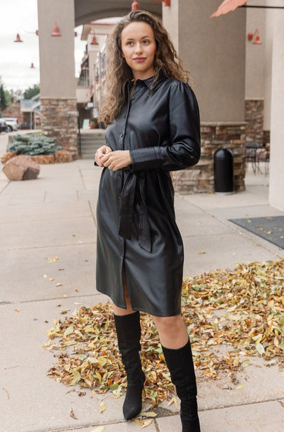 Jaden Faux Leather Shirt Dress/Jacket