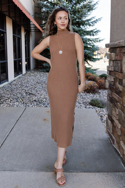 Ariana Ribbed Sweater Dress, Camel