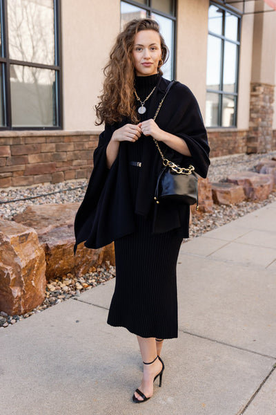 Ariana Ribbed Sweater Dress, Black