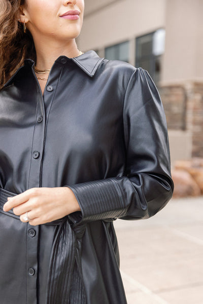Jaden Faux Leather Shirt Dress/Jacket