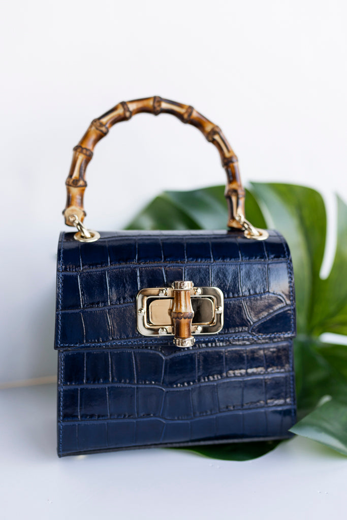 Pre-Order February Selena Embossed Leather Hand Bag, Navy
