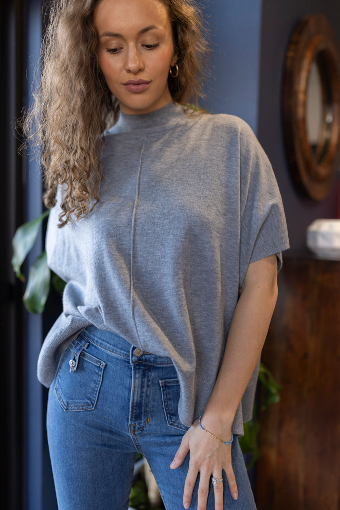 Bisset Loose Fit Mock Neck Sweater, Grey