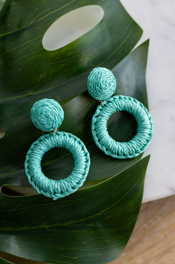 Raffia Wrapped Hoop Chandelier Earrings