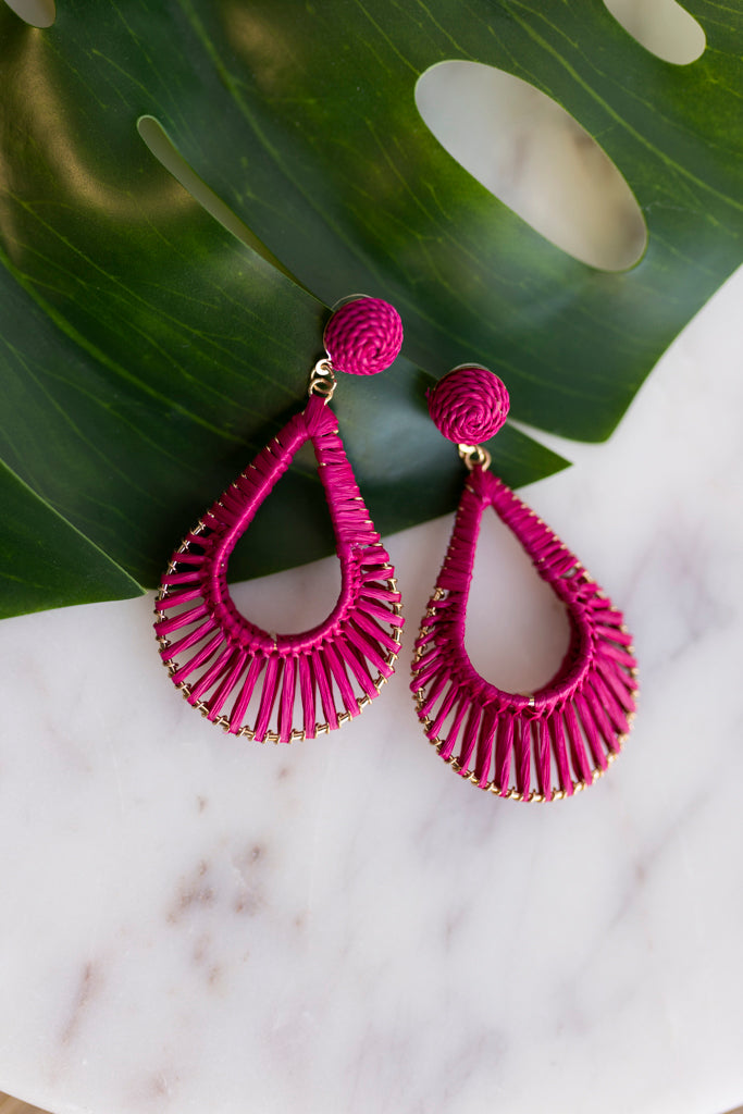 Raffia Wapped Teardrop Chandelier Earrings