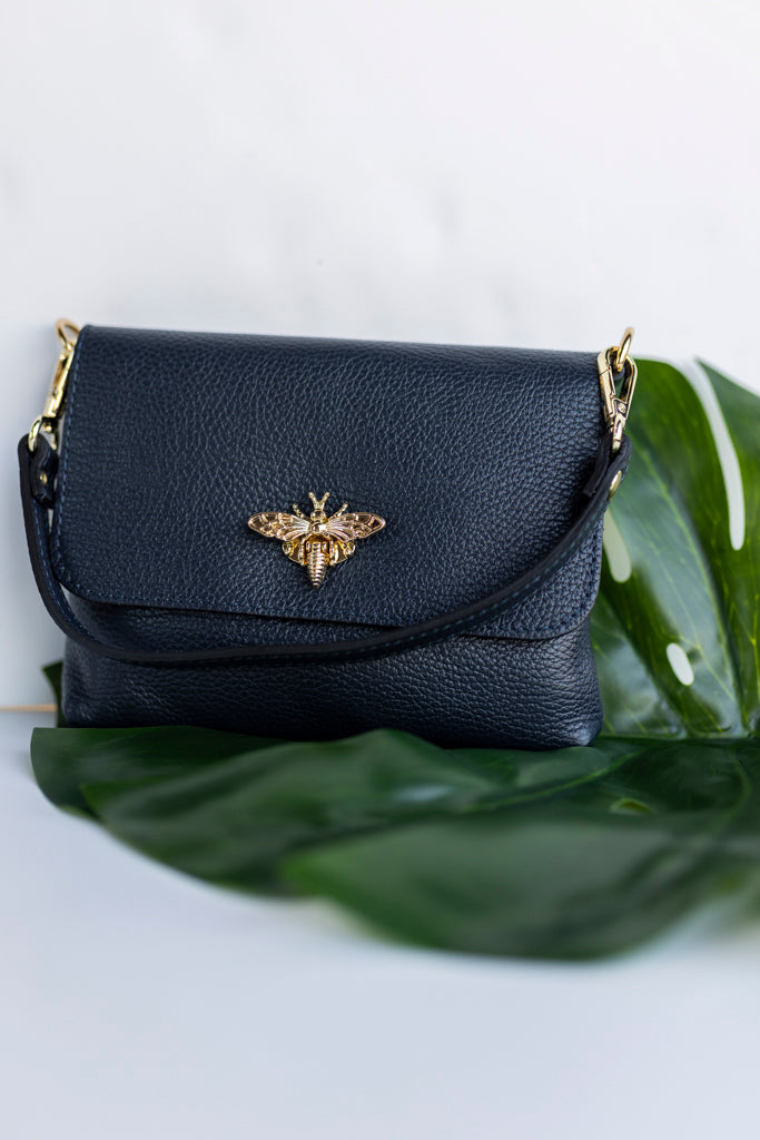 Liza Pebbled Leather Crossbody/Clutch, Navy