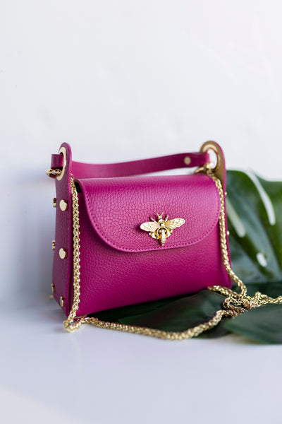 Nina Pebbled Leather Hand Bag, Fuchsia