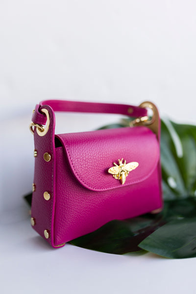 Nina Pebbled Leather Hand Bag, Fuchsia