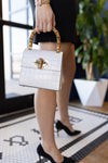 Selena Embossed Leather Hand Bag, White