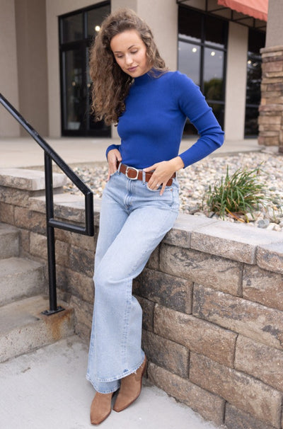 Morgan Ribbed Mock-Neck, Royal Blue
