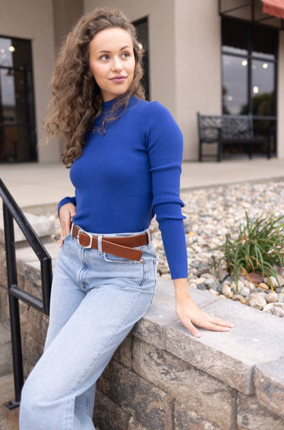 Morgan Ribbed Mock-Neck, Royal Blue