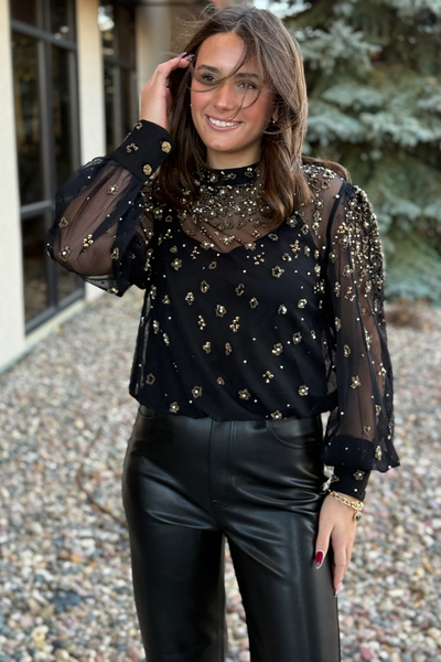Farm Rio Embellished Tulle Lined Blouse