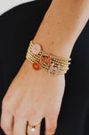 Designer CC Enamel Button & Gold Bead Bracelet, Red