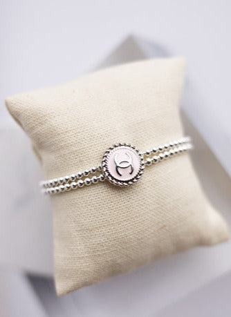 Designer Rope CC Button & Silver Bead Bracelet, Pink