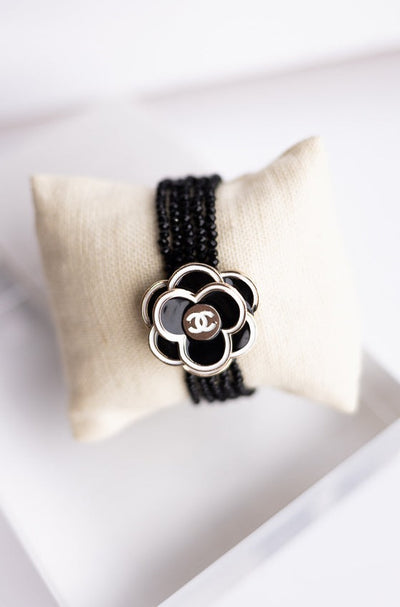 Designer CC Flower Button & Crystal Bead Bracelet