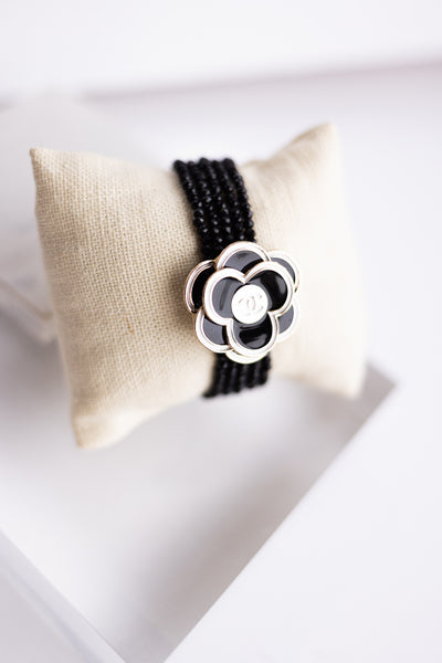 Designer CC Flower Button & Crystal Bead Bracelet