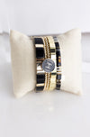 Designer CC Paris Button & Gold Bead Bracelet, Black