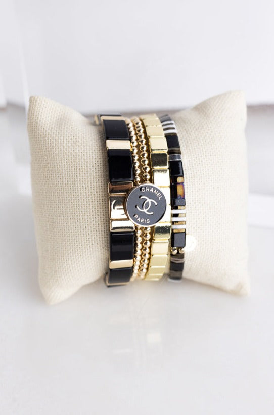 CL Tile Bracelet, Black/Gold