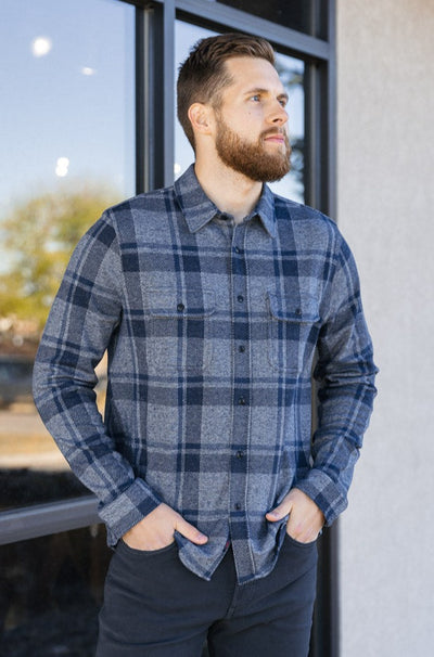 Faherty Legend Sweater Shirt, Grey Seas Plaid