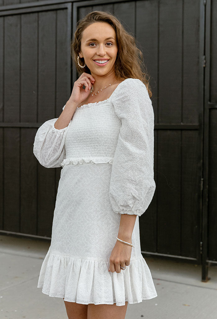 Veronica Flutter Sleeve Dress in White