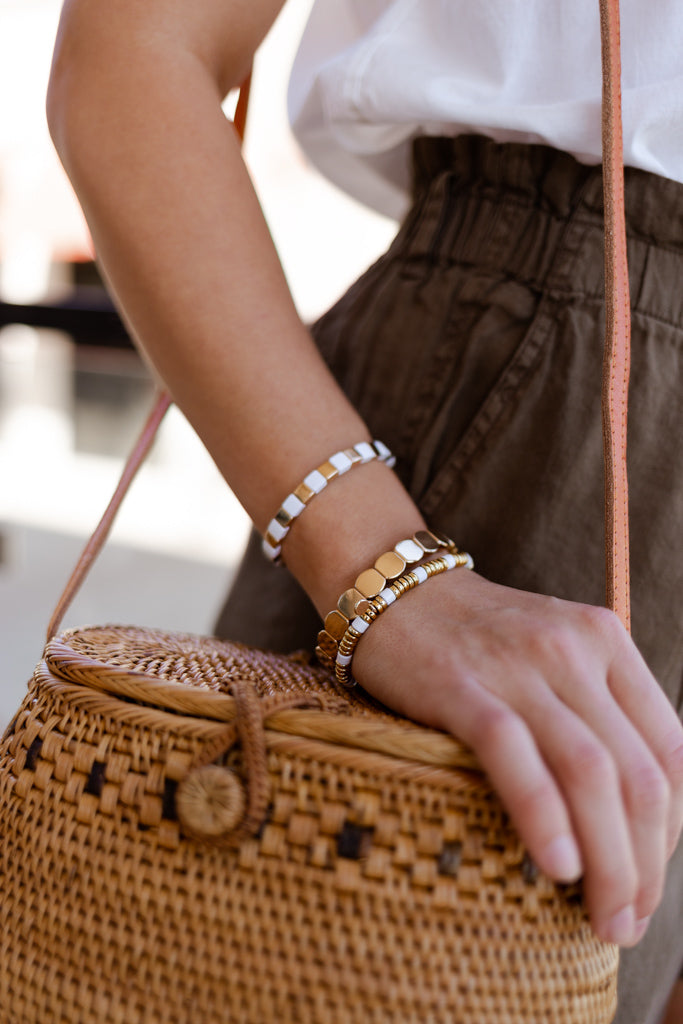 CL White & Gold Tiny Tile Beaded Bracelet