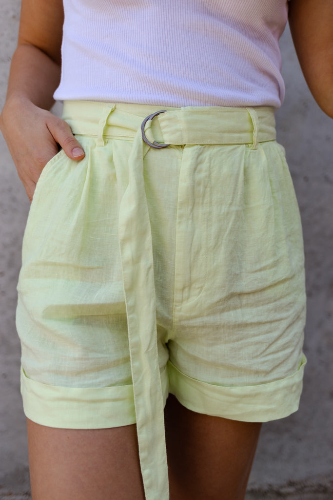 Joie Dixon Linen Shorts, Shadow Lime