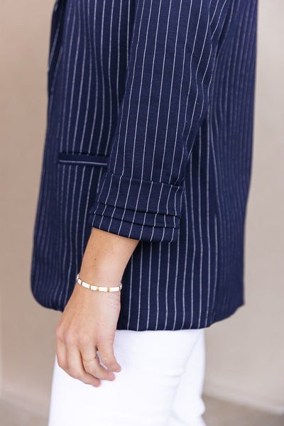 Maren Knit Pinstripe Blazer, Navy
