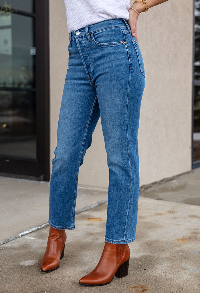 RE/DONE 70's Mid Rise Stove Pipe Jeans, Dusted Blue