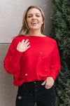 Kira Ribbed Dolman Sweater, Scarlet