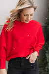 .Kira Ribbed Dolman Sweater, Scarlet