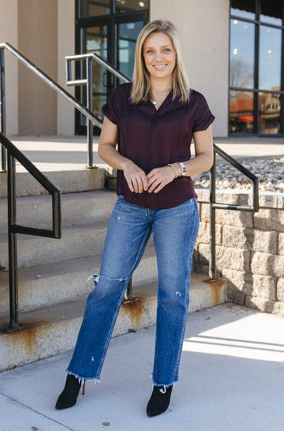 Anika Henley Blouse, Sangria