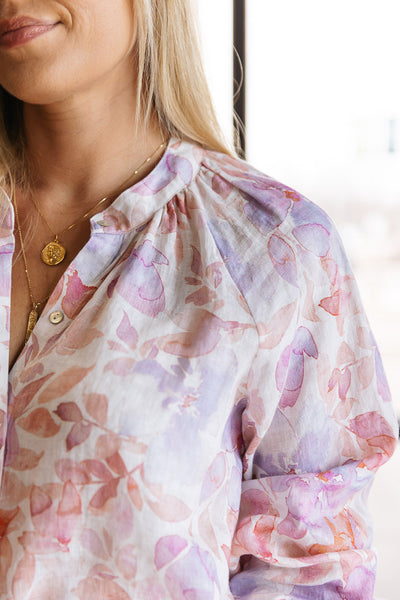 Bella Dahl Floral Linen Raglan Shirt