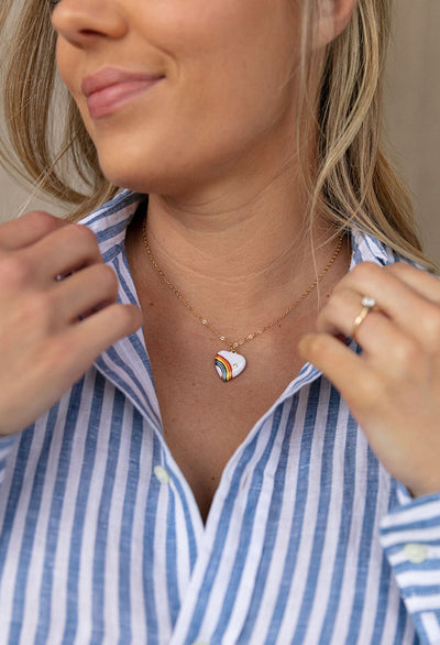 Gigi White Rainbow Heart Necklace 16"