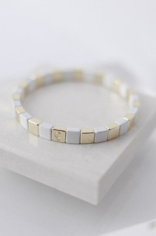 CL White & Gold Tiny Tile Beaded Bracelet