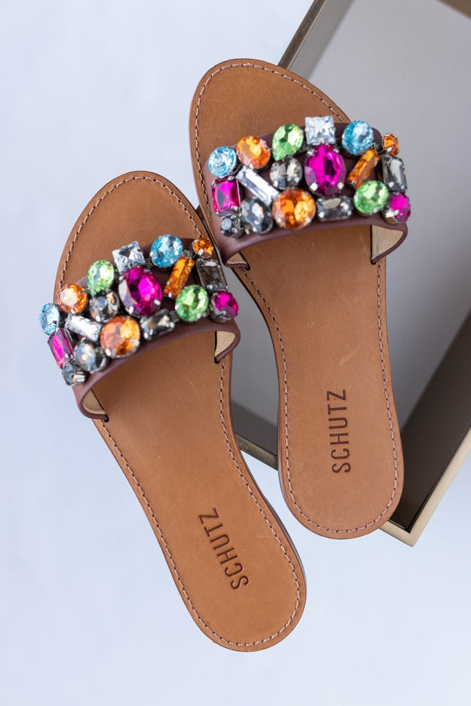 Schutz Jolie Leather Gem Sandal - RUST & Co.