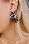 Acrylic Palm Leaf Earrings, Tortoise